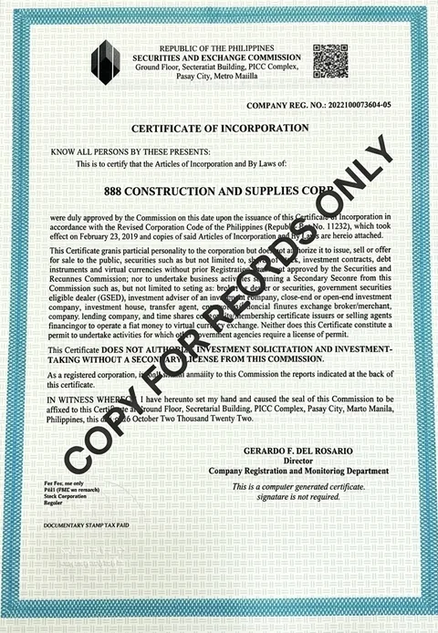 SEC Certificate