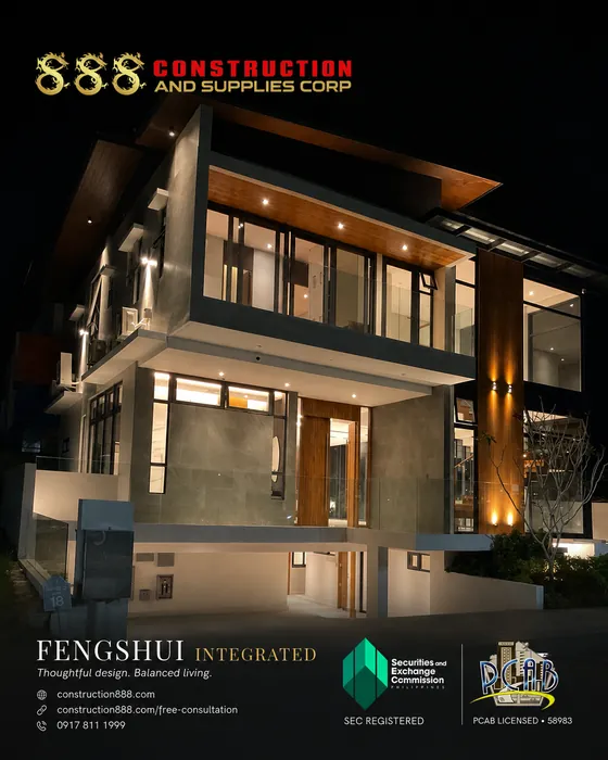Completed project: concrete and timber facade lit at dusk